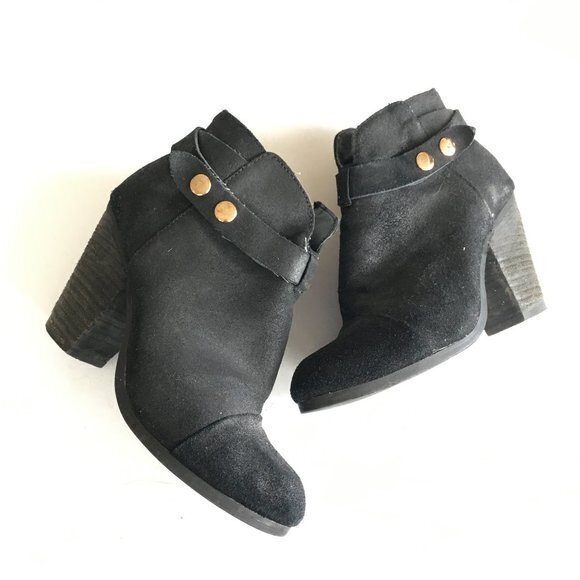 Steve Madden Arieel Ankle Boots 6.5M Black Leather Round Toe Block Heel Bootie - Picture 2 of 8